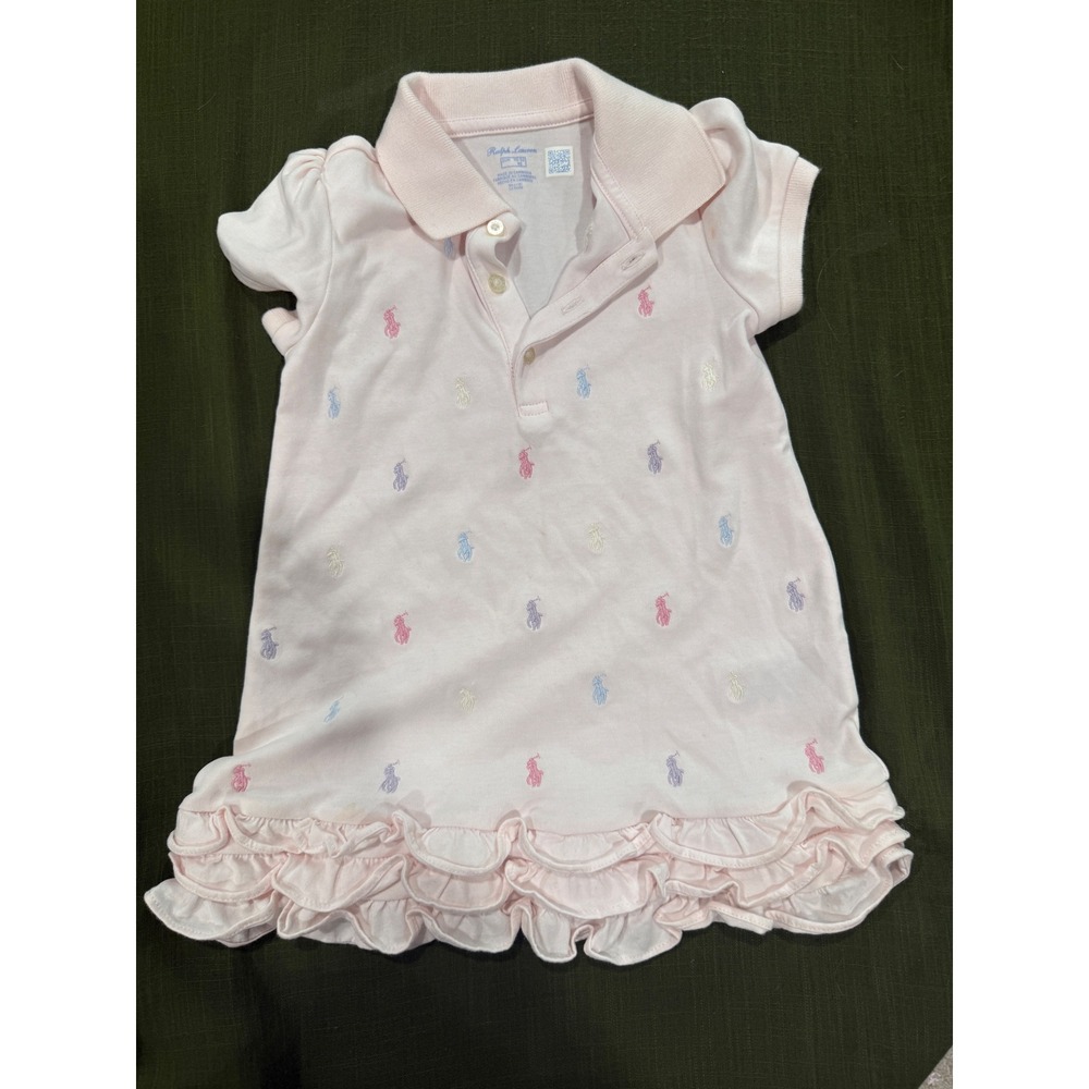 Ralph Lauren Baby Girls Pink‎ Pony Embroidered Ruffle Polo Dress 24M 24 Months